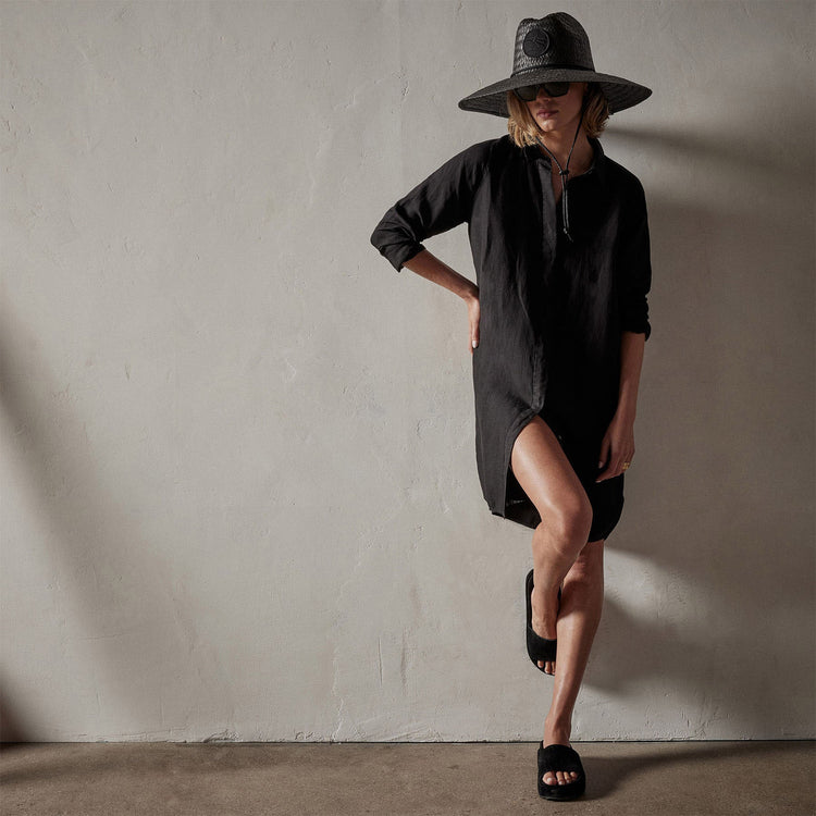 Pacific Linen Shirt Dress in Black | James Perse Los Angeles