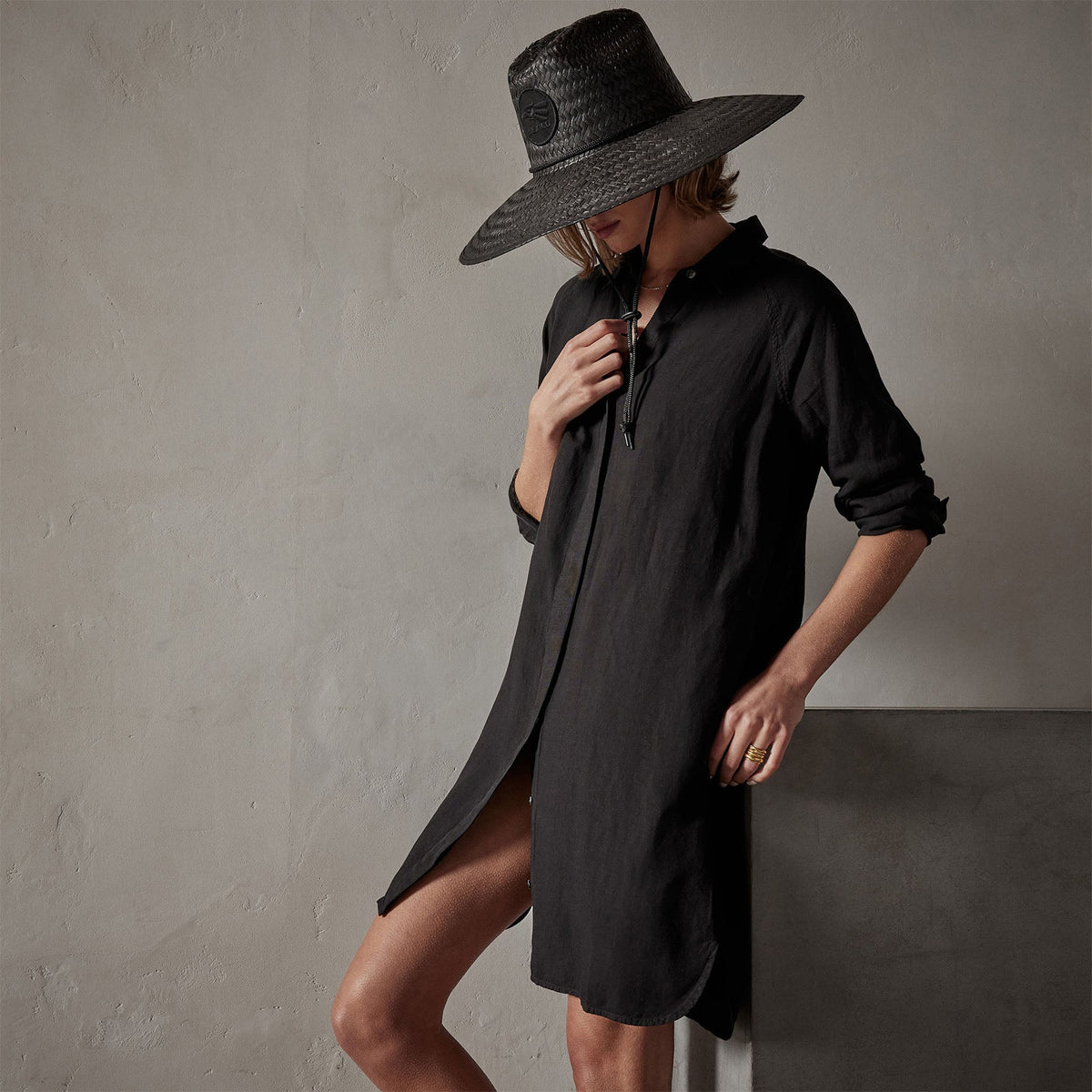 Pacific Linen Shirt Dress in Black | James Perse Los Angeles