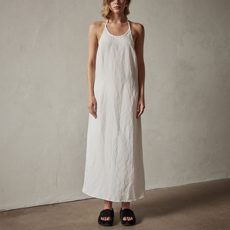 Zuma Linen Halter Dress in Everest White Pigment | James Perse Los Angeles
