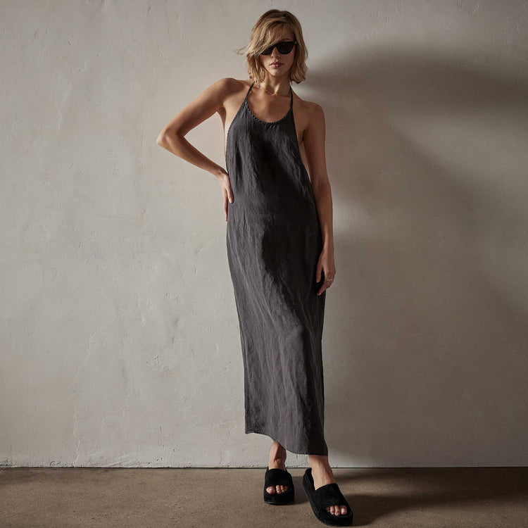 Zuma Linen Halter Dress in Magma Pigment | James Perse Los Angeles