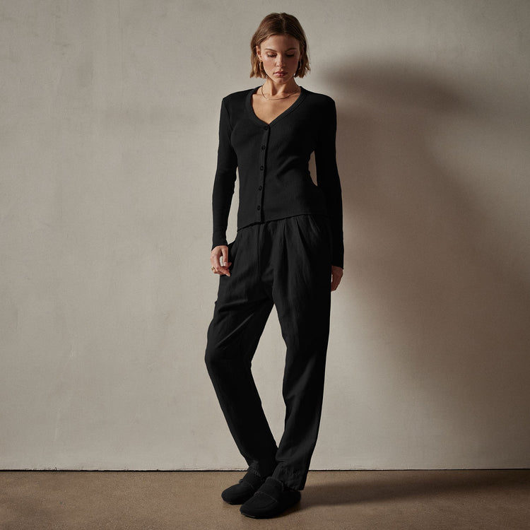 Cotton Cashmere Rib Cardigan in Black | James Perse Los Angeles