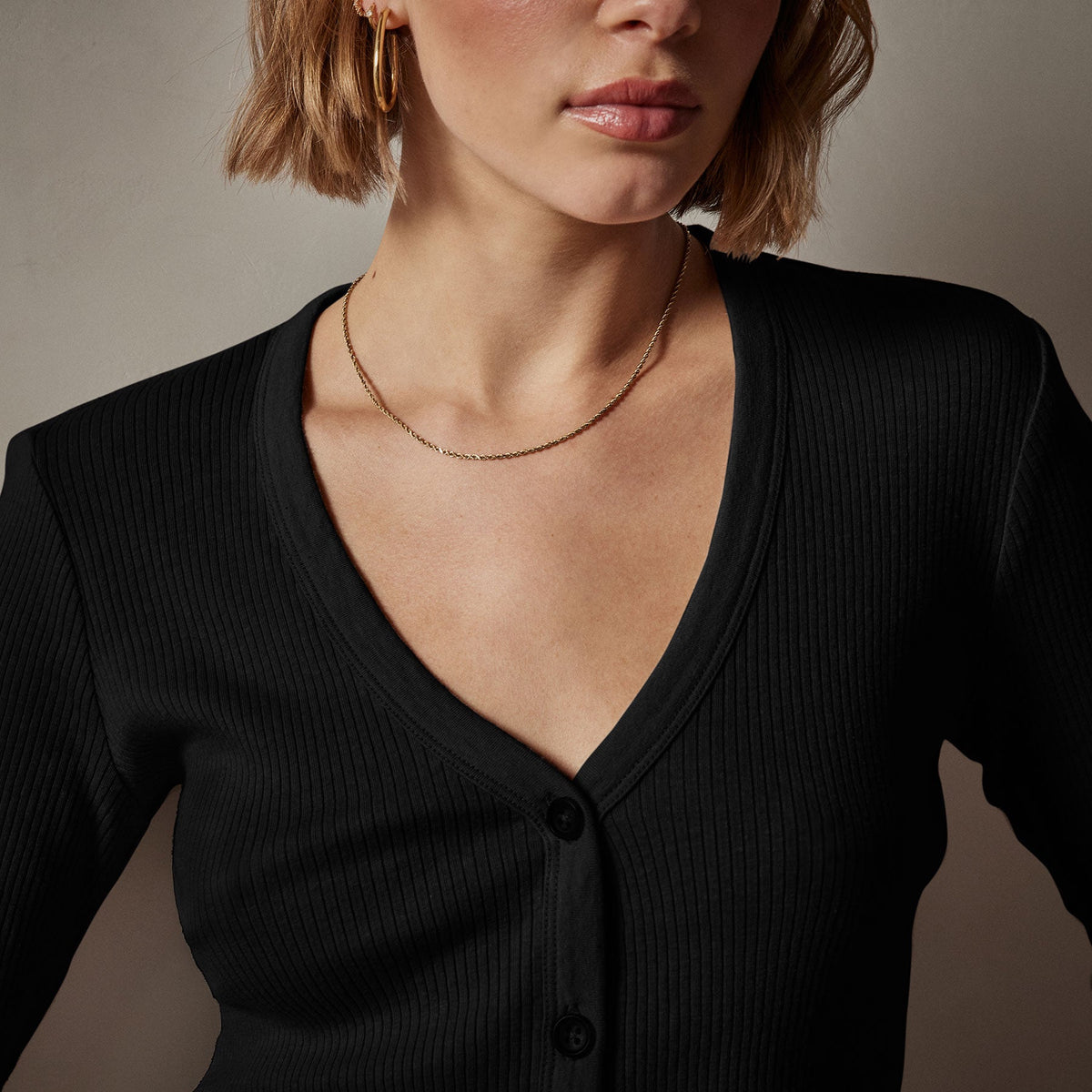 Cotton Cashmere Rib Cardigan in Black | James Perse Los Angeles