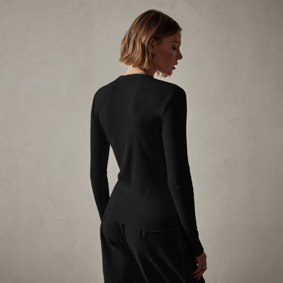 Cotton Cashmere Rib Cardigan in Black | James Perse Los Angeles