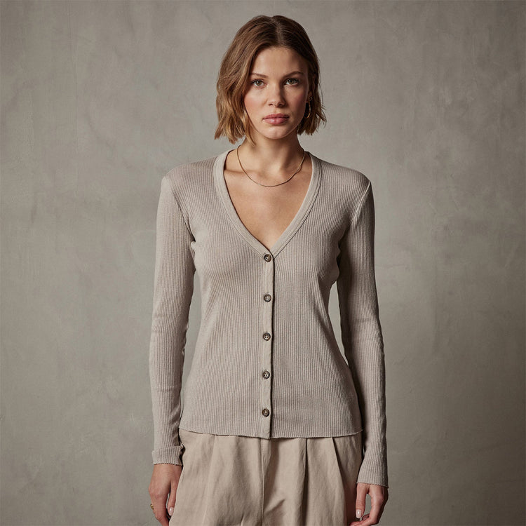 Cotton Cashmere Rib Cardigan in Toast | James Perse Los Angeles