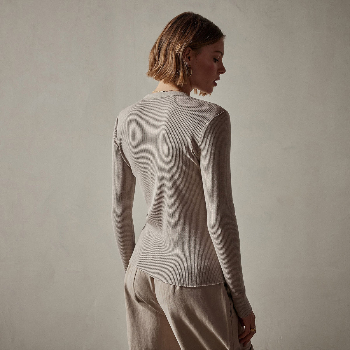 Cotton Cashmere Rib Cardigan in Toast | James Perse Los Angeles