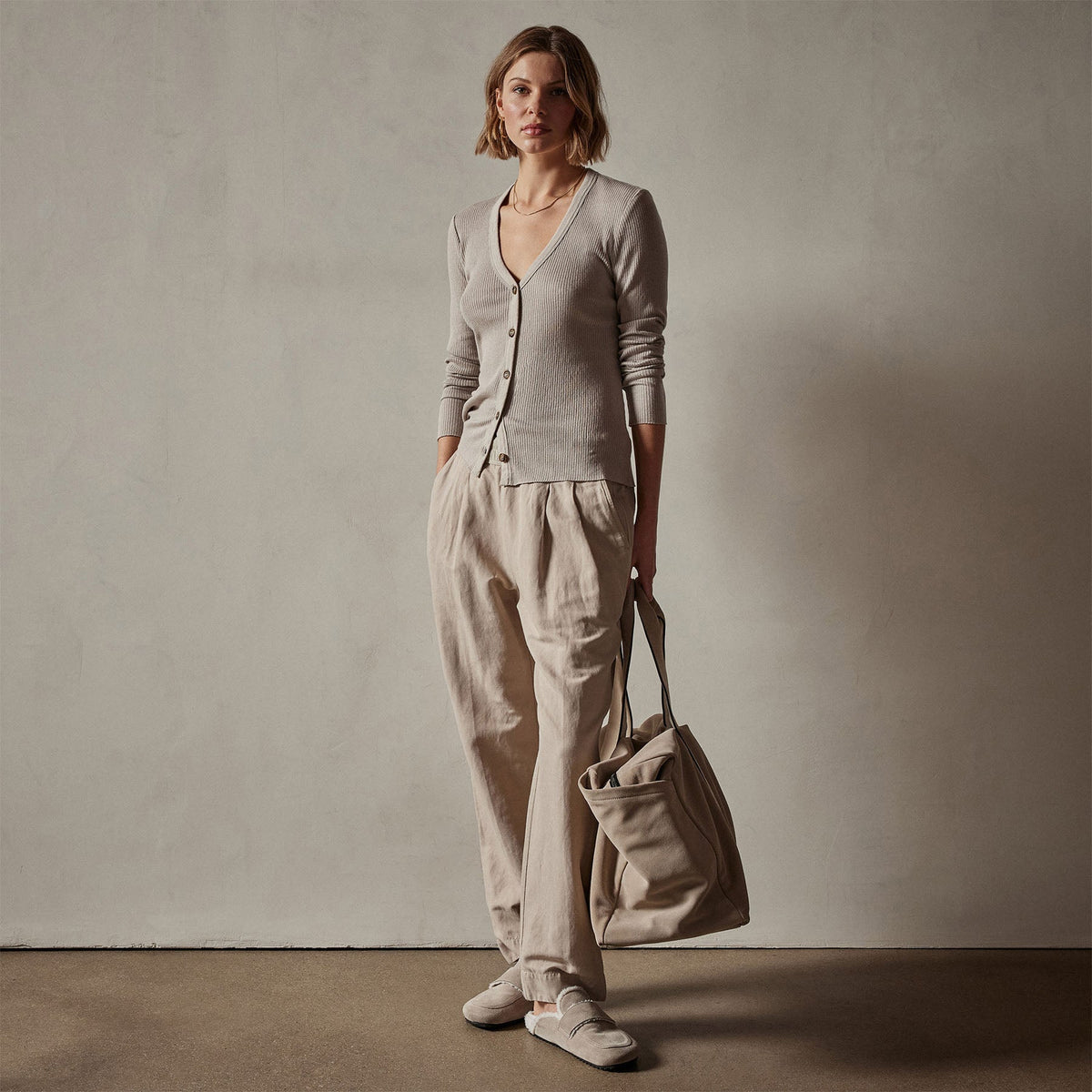 Cotton Cashmere Rib Cardigan in Toast | James Perse Los Angeles