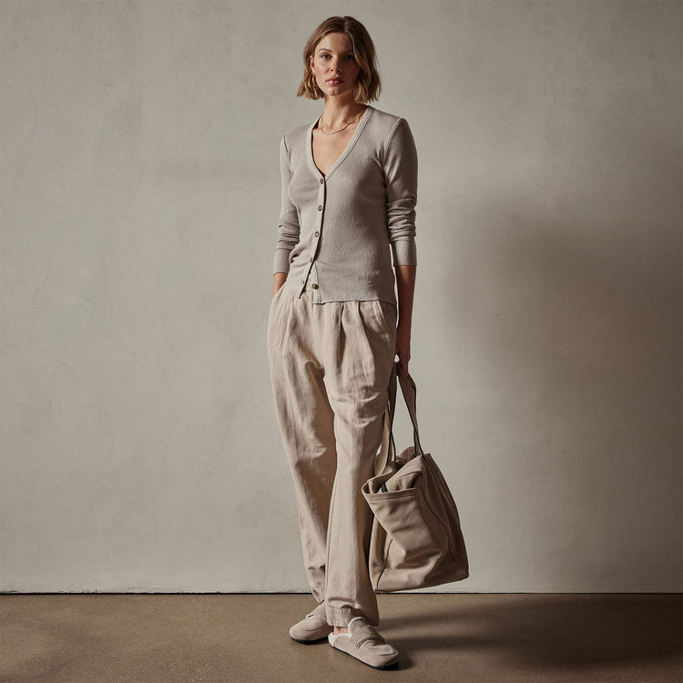 Cotton Cashmere Rib Cardigan in Toast | James Perse Los Angeles
