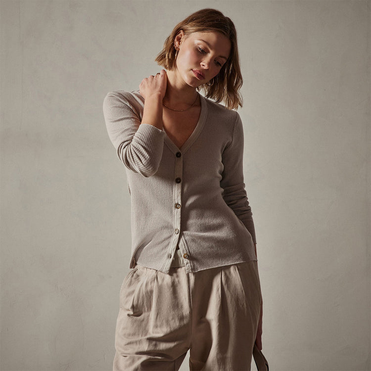 Cotton Cashmere Rib Cardigan in Toast | James Perse Los Angeles