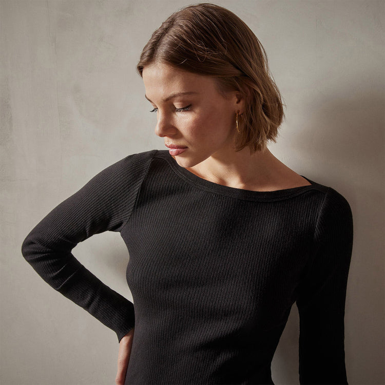 Cotton Cashmere Bateau Dress in Black | James Perse Los Angeles
