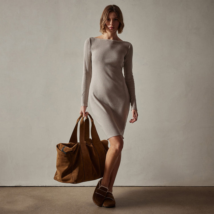 Cotton Cashmere Bateau Dress in Toast | James Perse Los Angeles