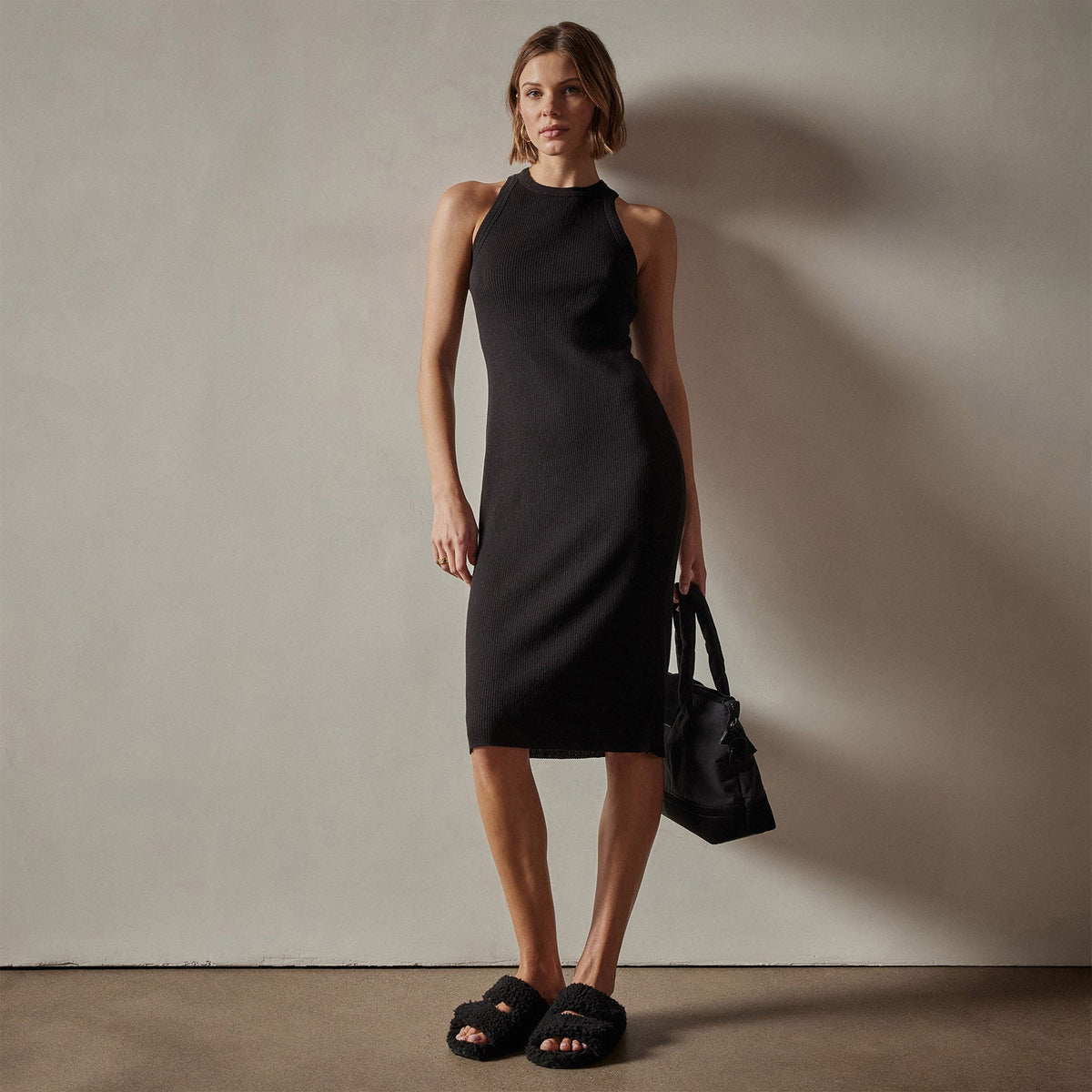 Cotton Cashmere Tank Dress in Black | James Perse Los Angeles