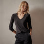 Sheer Slub Long Sleeve V Neck Tee in Black | James Perse Los Angeles