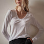 Sheer Slub Long Sleeve V Neck Tee in White | James Perse Los Angeles