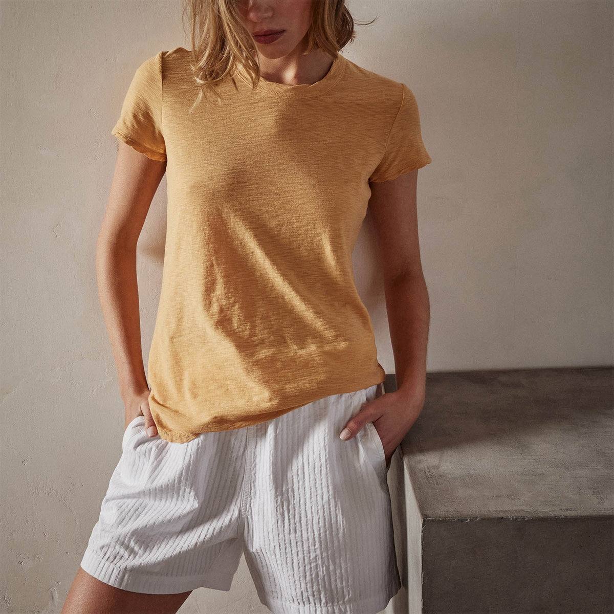 Sheer Slub Crew Neck Tee in Apricot | James Perse Los Angeles 