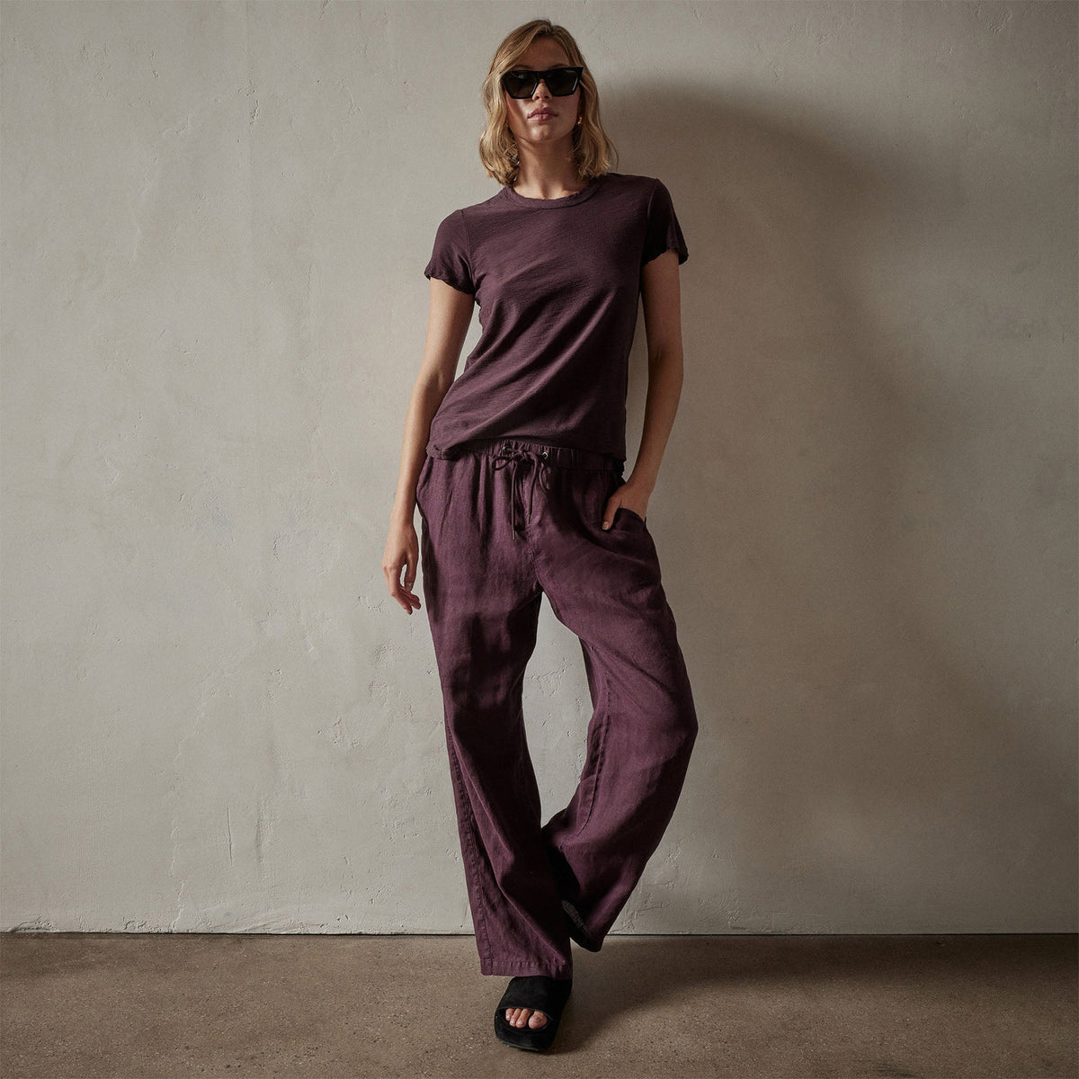 Sheer Slub Crew Neck Tee in Eggplant | James Perse Los Angeles