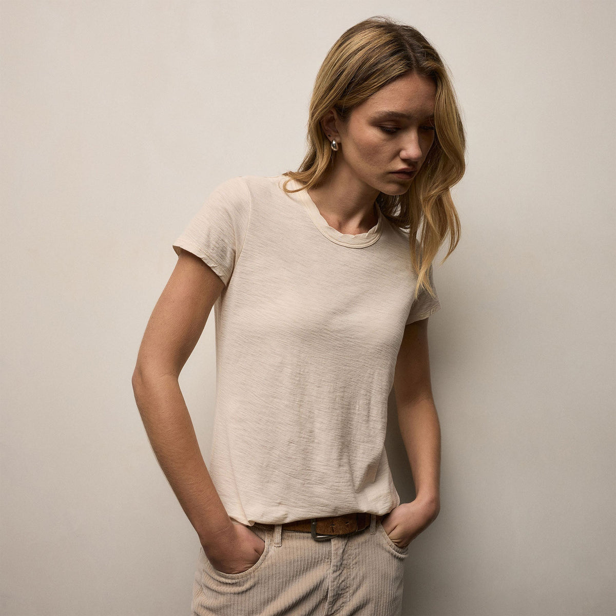Sheer Slub Crew Neck Tee in Melon | James Perse Los Angeles