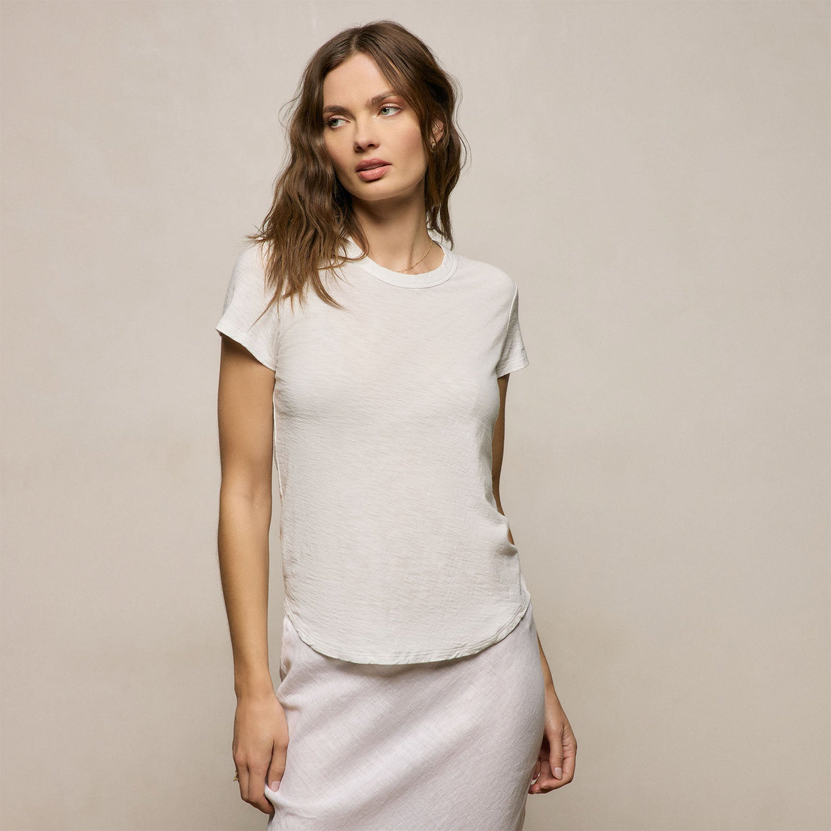 Sheer Slub Crew Neck Tee in Off White | James Perse Los Angeles