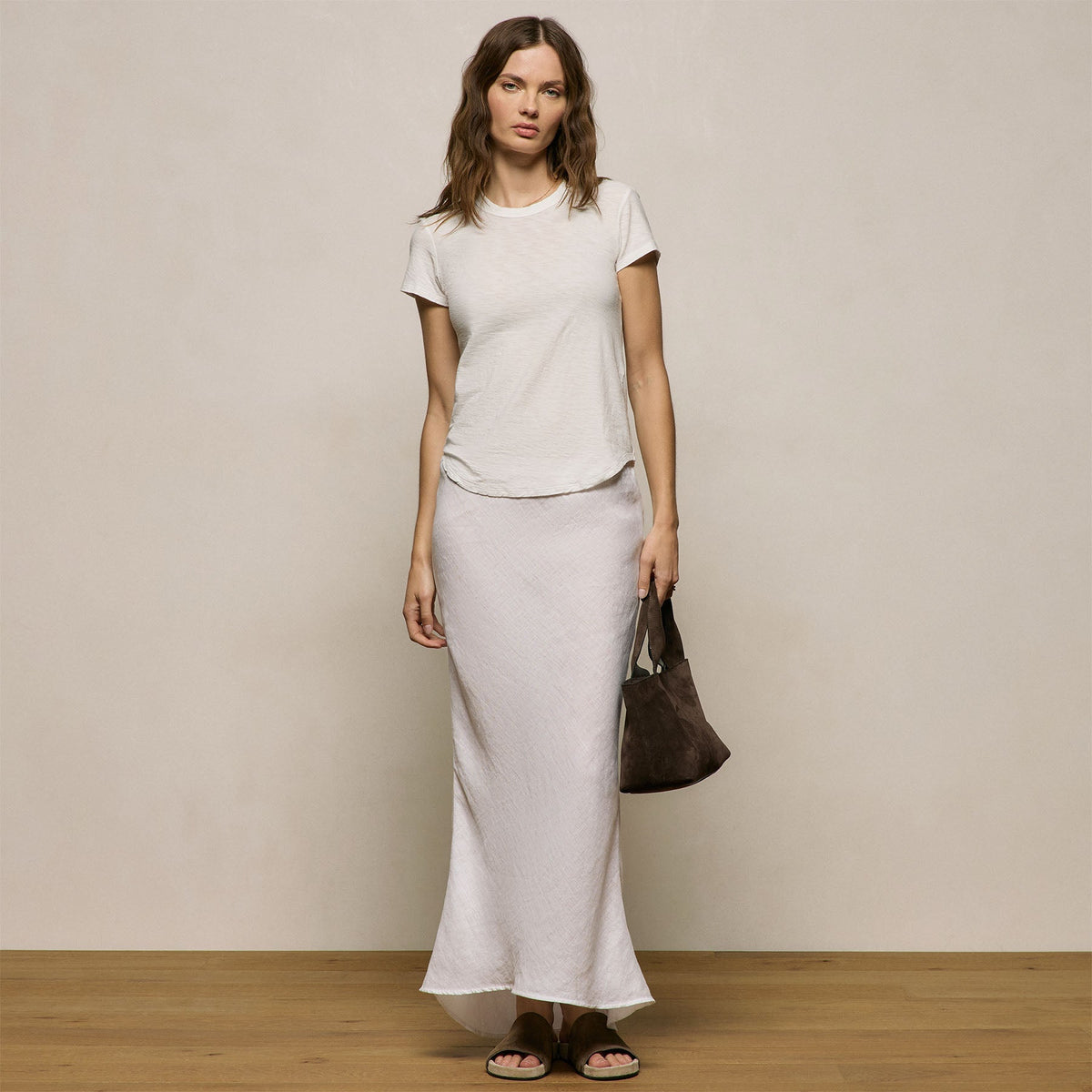 Sheer Slub Crew Neck Tee in Off White | James Perse Los Angeles
