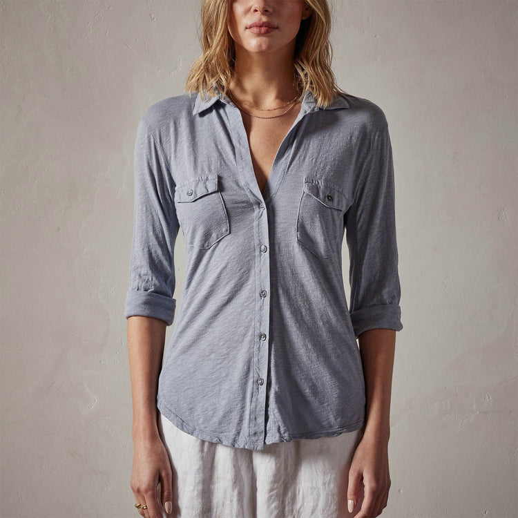 Sheer Slub Side Panel Shirt in Aura | James Perse Los Angeles 