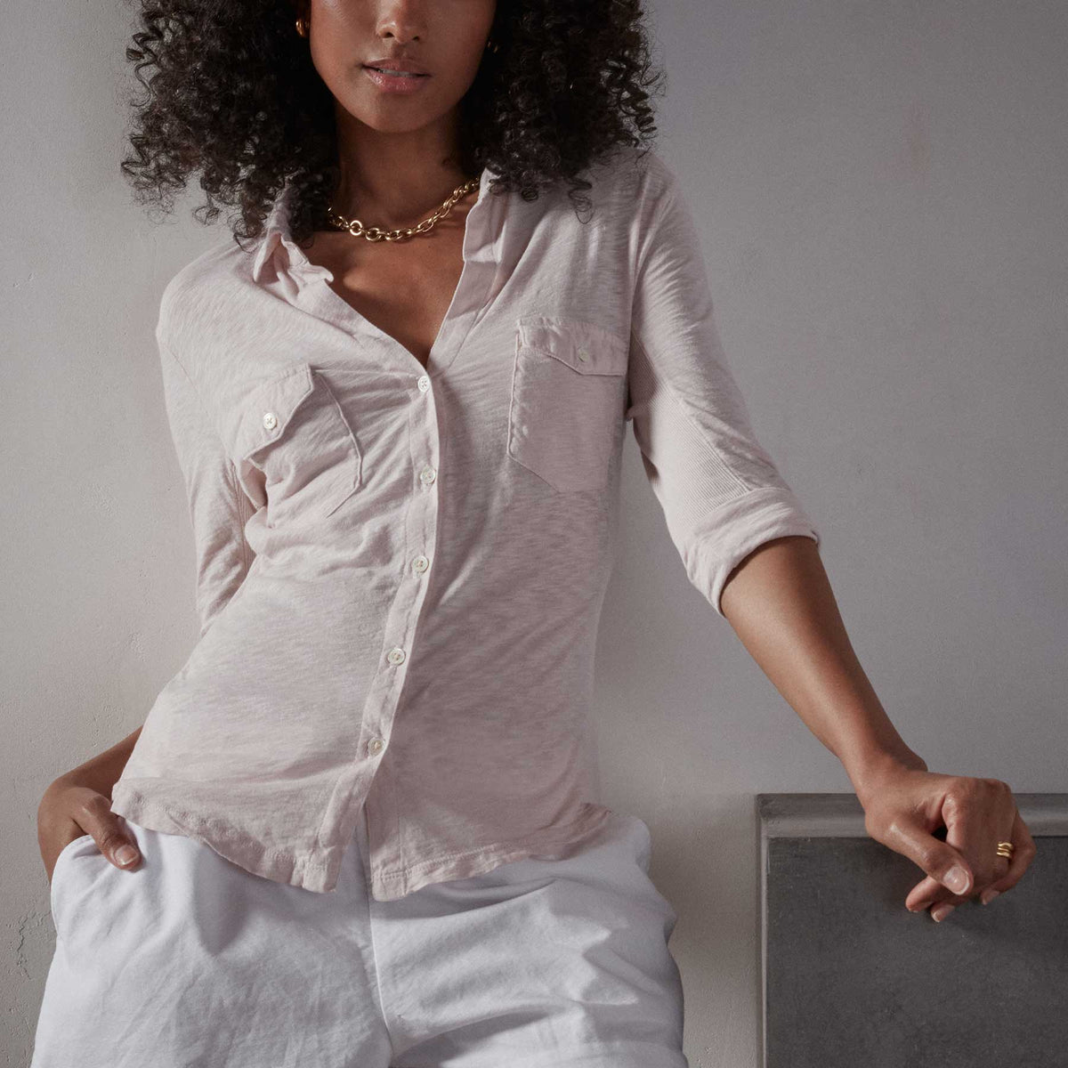 Sheer Slub Side Panel Shirt - Ballerina | James Perse Los Angeles