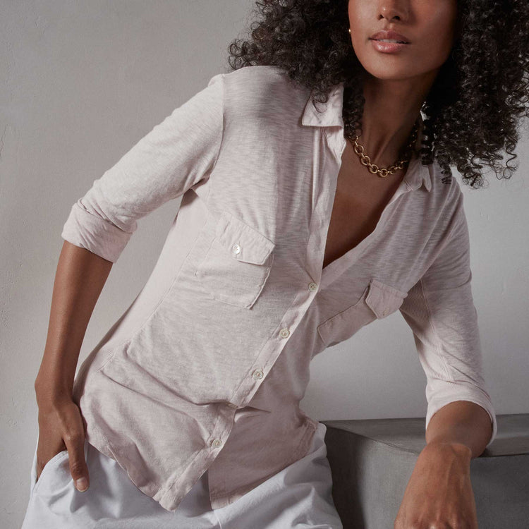 Sheer Slub Side Panel Shirt - Ballerina | James Perse Los Angeles