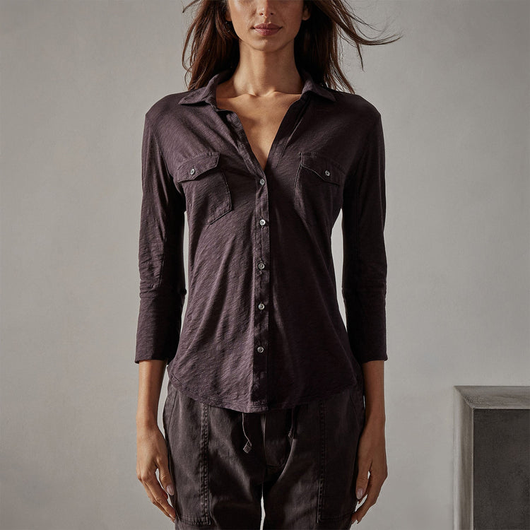 Sheer Slub Side Panel Shirt in Black Cherry | James Perse Los Angeles