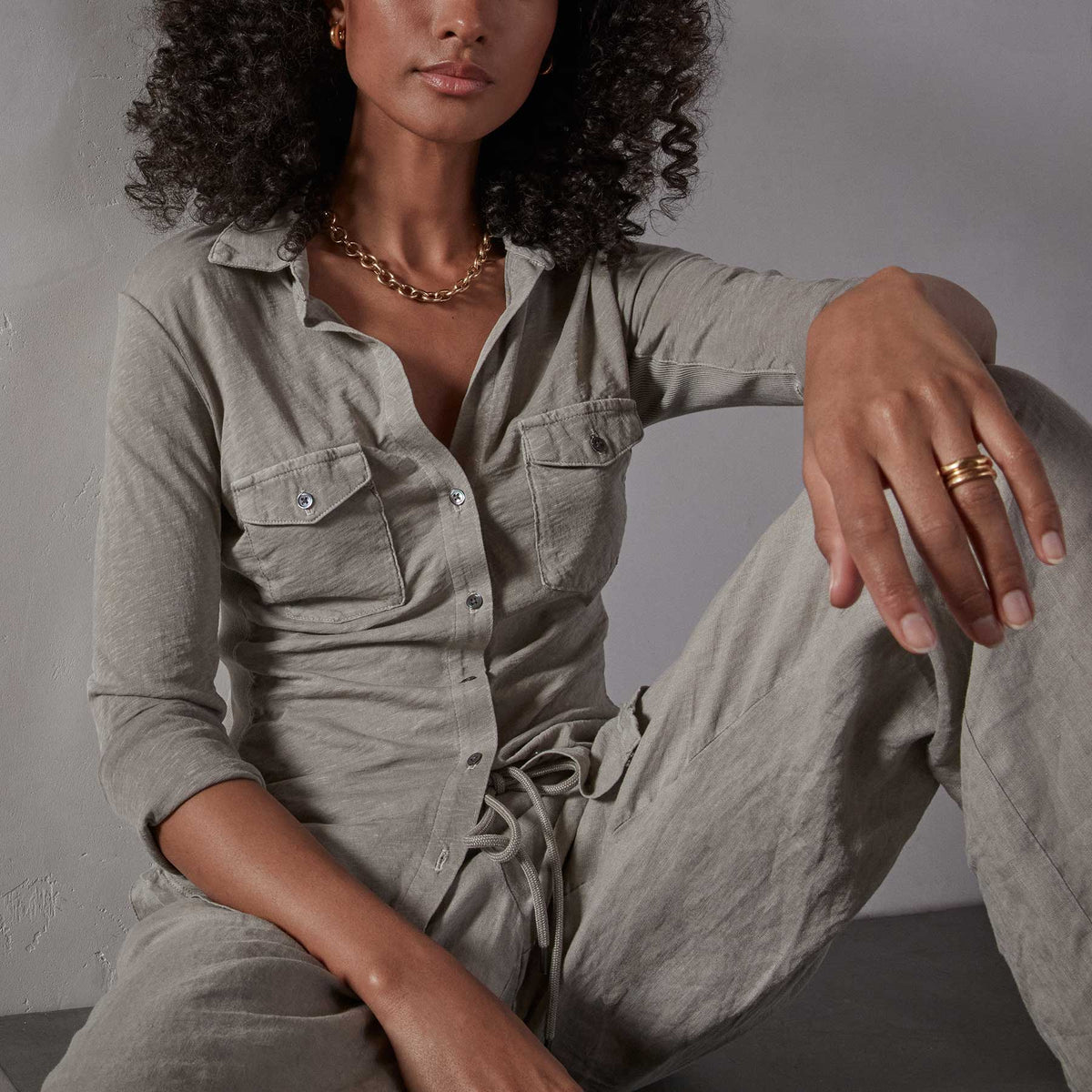 Sheer Slub Side Panel Shirt - Fume | James Perse Los Angeles