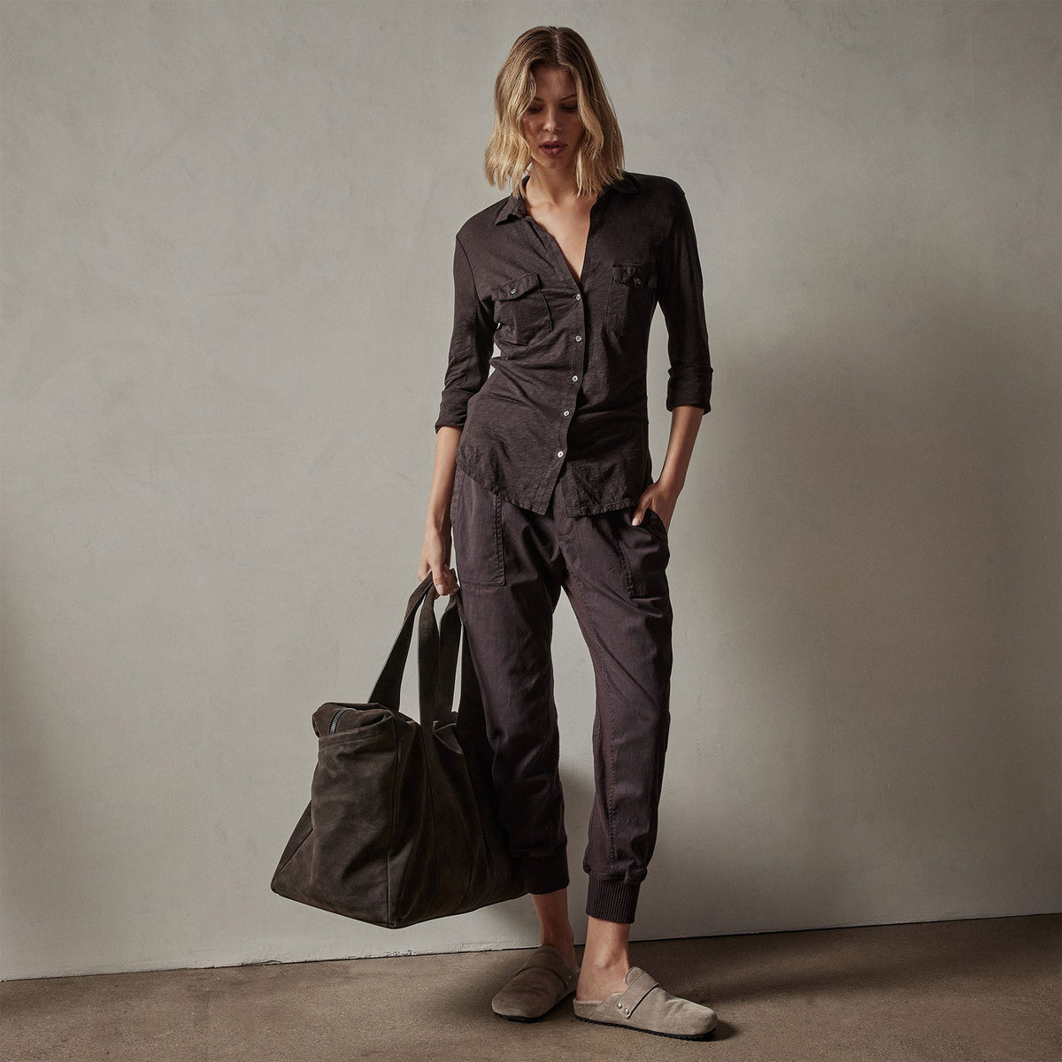 Sheer Slub Side Panel Shirt in Kona | James Perse Los Angeles