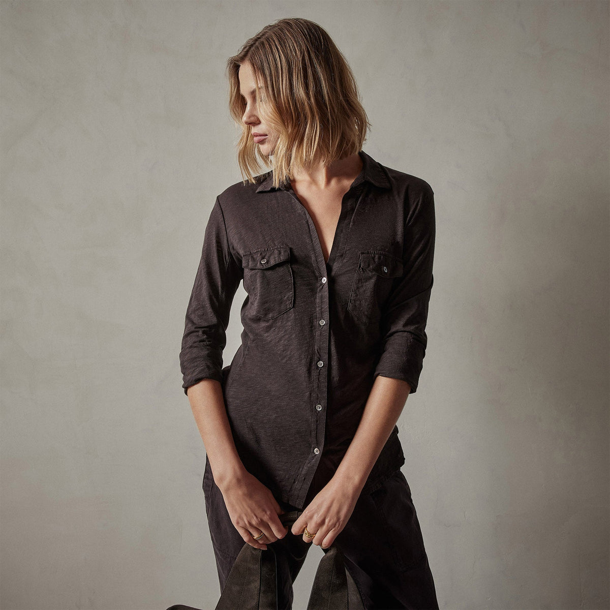 Sheer Slub Side Panel Shirt in Kona | James Perse Los Angeles