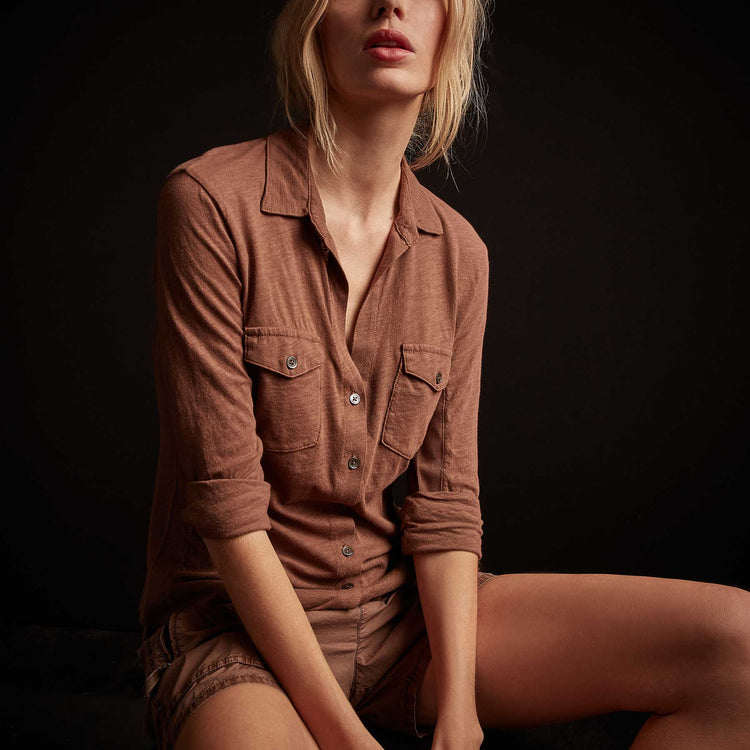 Sheer Slub Side Panel Shirt - Malt | James Perse Los Angeles