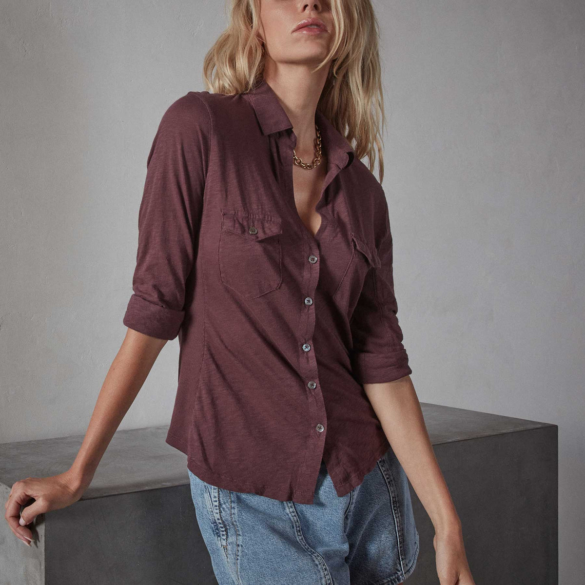 Sheer Slub Side Panel Shirt - Napa | James Perse Los Angeles