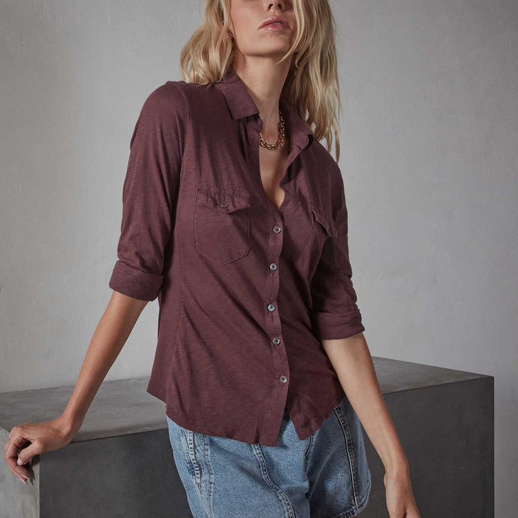 Sheer Slub Side Panel Shirt - Napa | James Perse Los Angeles