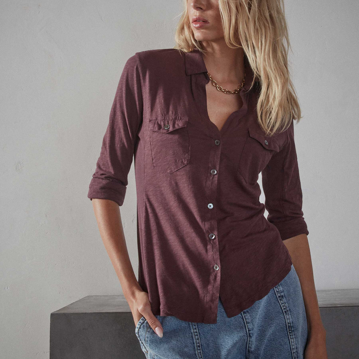 Sheer Slub Side Panel Shirt - Napa | James Perse Los Angeles