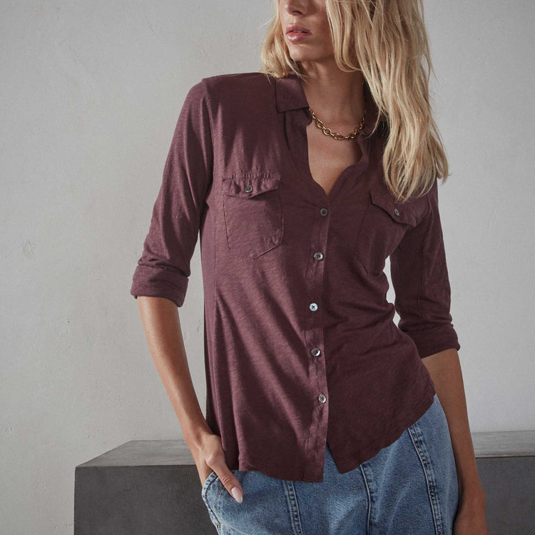 Sheer Slub Side Panel Shirt - Napa | James Perse Los Angeles