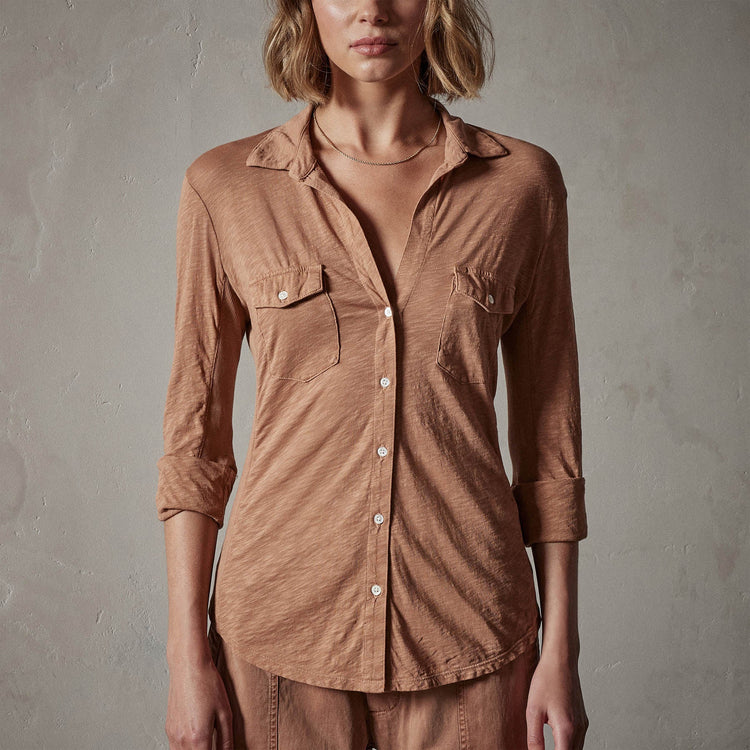 Sheer Slub Side Panel Shirt in Nutmeg | James Perse Los Angeles