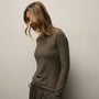 Sheer Slub Long Sleeve Crew in Army Green | James Perse Los Angeles
