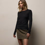 Sheer Slub Long Sleeve Crew in Black | James Perse Los Angeles