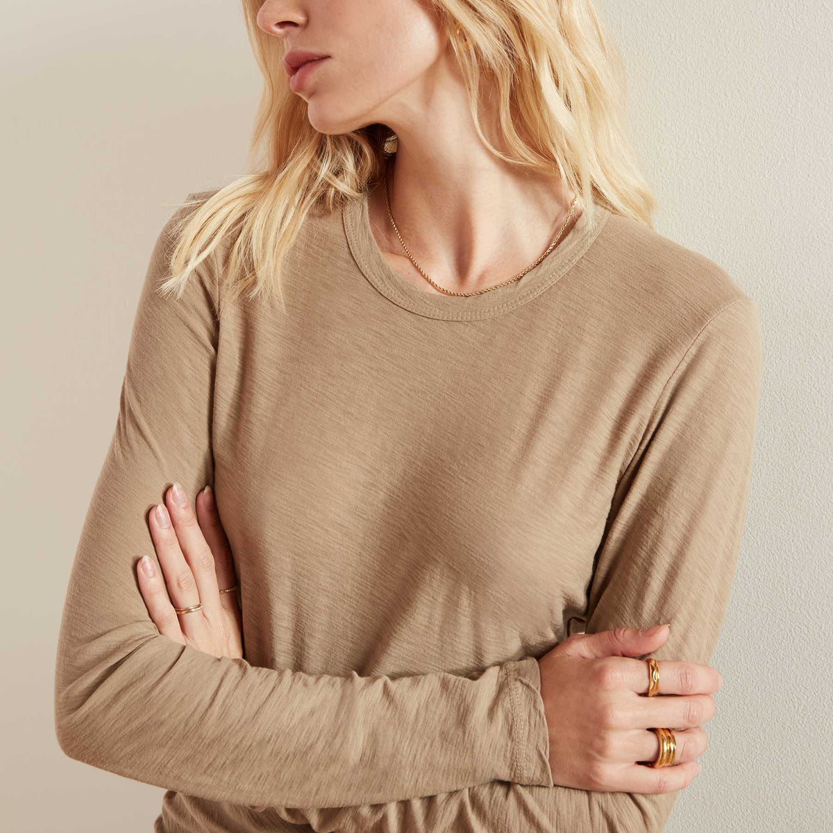 Sheer Slub Long Sleeve Crew - British Khaki | James Perse Los Angeles