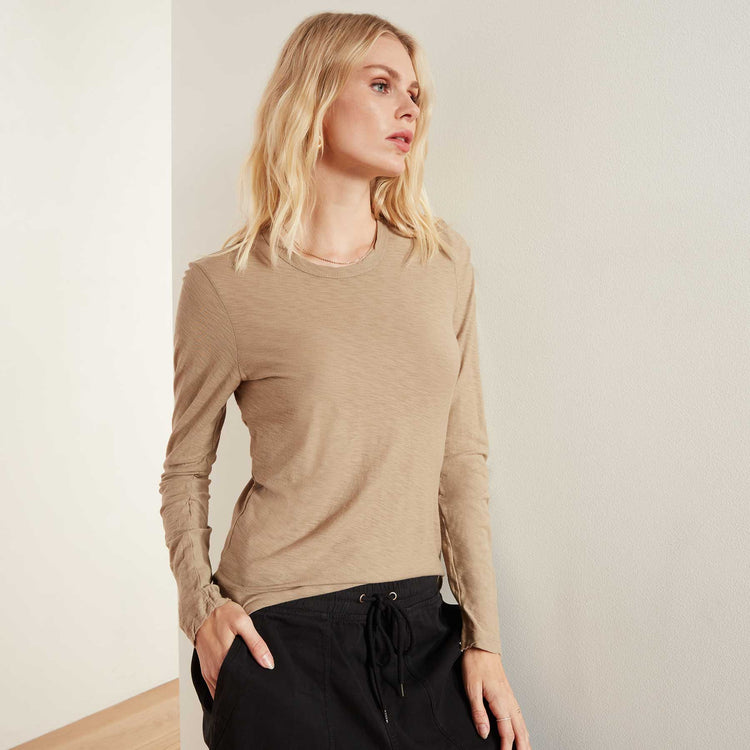 Sheer Slub Long Sleeve Crew - British Khaki | James Perse Los Angeles