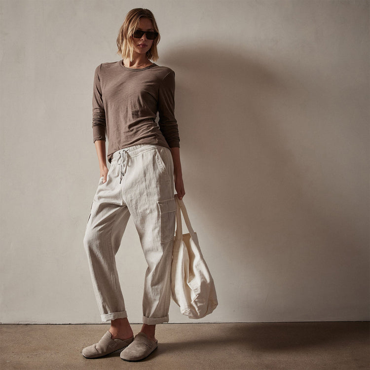 Sheer Slub Long Sleeve Crew in Burro | James Perse Los Angeles