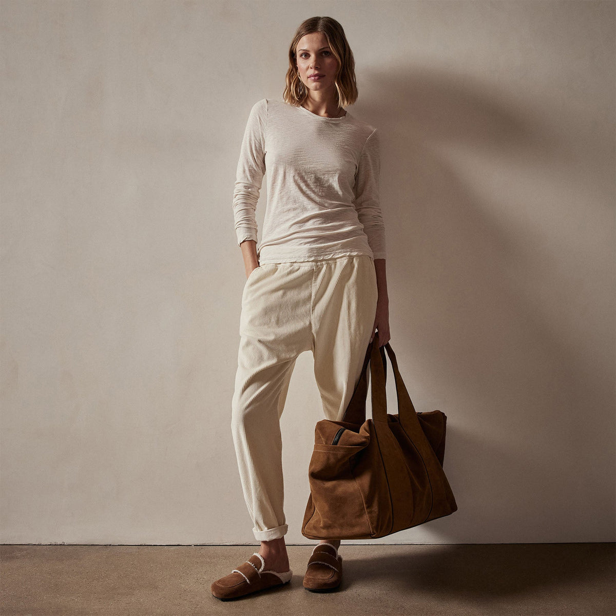 Sheer Slub Long Sleeve Crew in Canvas | James Perse Los Angeles
