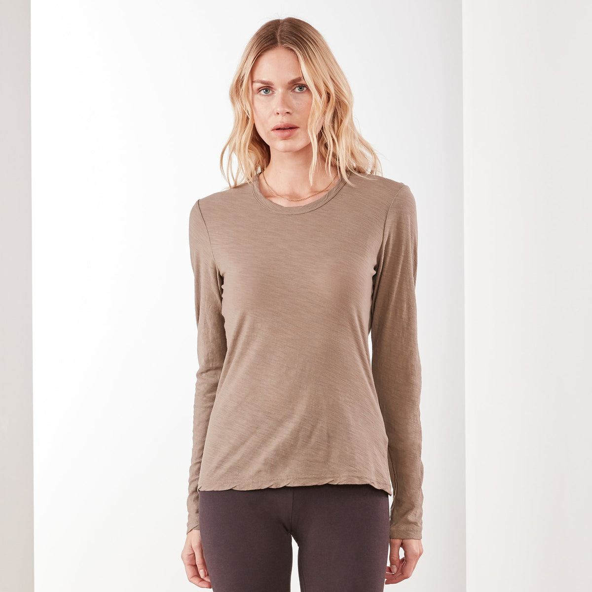 Sheer Slub Long Sleeve Crew in Fawn | James Perse Los Angeles