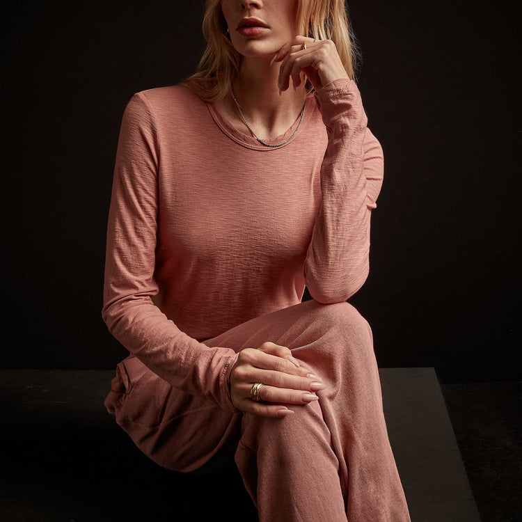 Sheer Slub Long Sleeve Crew - Old Rose | James Perse Los Angeles