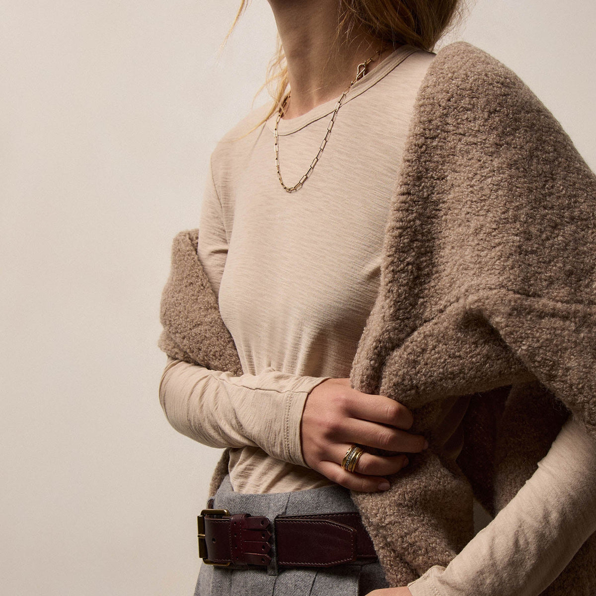 Sheer Slub Long Sleeve Crew in Stone | James Perse Los Angeles