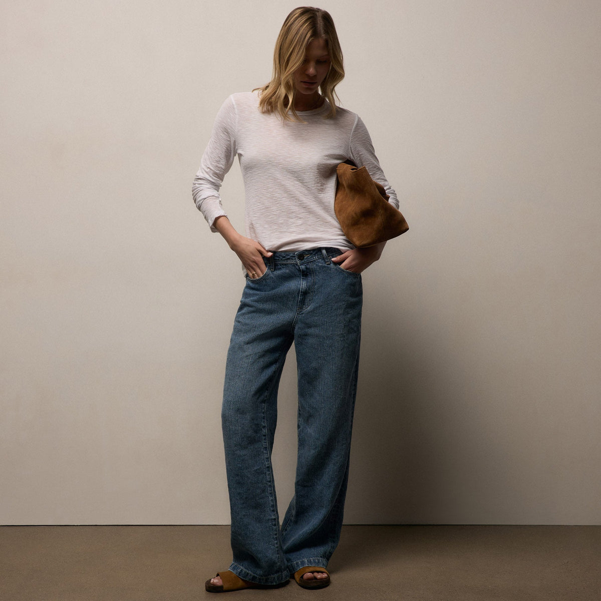 Sheer Slub Long Sleeve Crew in White | James Perse Los Angeles