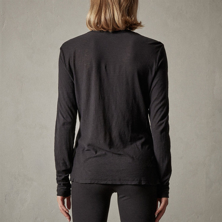 Long Sleeve Slub Jersey Henley in Black | James Perse Los Angeles