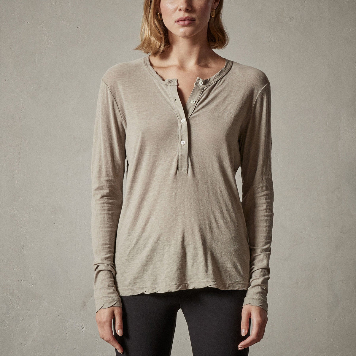 Long Sleeve Jersey Henley in Mineral | James Perse Los Angeles
