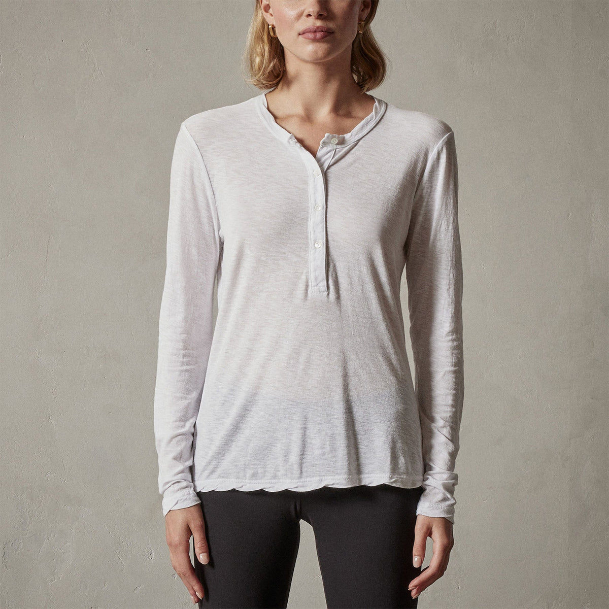 Long Sleeve Jersey Henley in White | James Perse Los Angeles