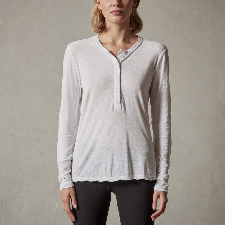 Long Sleeve Jersey Henley in White | James Perse Los Angeles