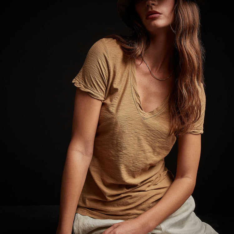 Sheer Slub Casual V Neck - Bronze | James Perse Los Angeles